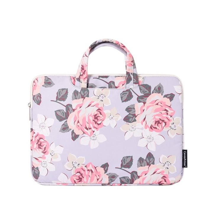 Geanta laptop, model trandafir alb, rezistenta, 33x23x2.4cm
