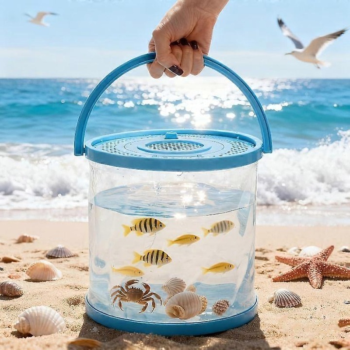 Acvariu pliabil portabil transparent cilindric cu capac 1L