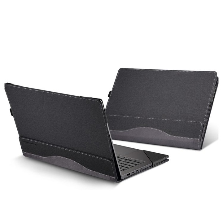 Husa pentru laptop compatibila cu Microsoft Surface Laptop 6/5/4/3/2, K0403-emagCJ-29507, din piele PU si microfibra, magnetica, cu orificii de ventilare si protectie la socuri, negru/gri