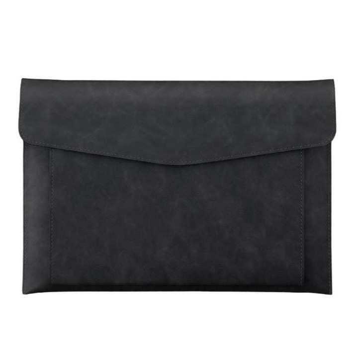 Geanta documente dublu compartiment, piele PU, negru, 33.7x23.5cm