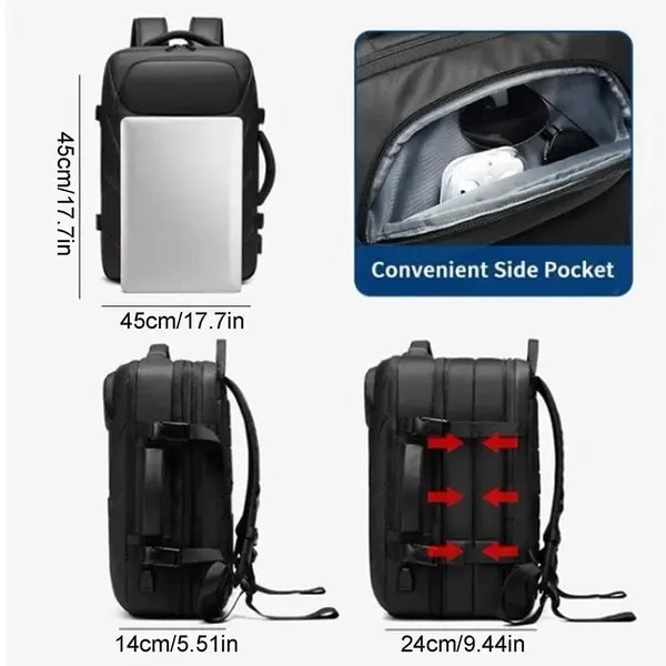 Rucsac laptop impermeabil USB 15.6 inch negru 45x30x14cm