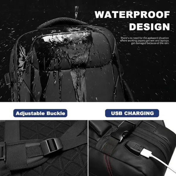 Rucsac laptop impermeabil USB 15.6 inch negru 45x30x14cm
