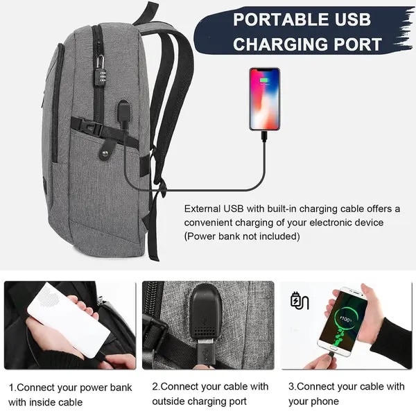 Rucsac laptop 15.6 inch, antifurt, USB, impermeabil, 51x31x14.5cm