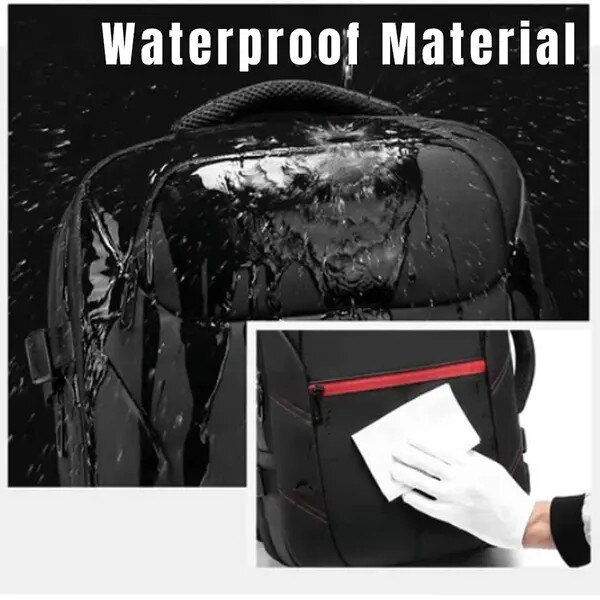 Rucsac pentru laptop din poliester cu port USB pentru incarcare, antifurt, rezistent la apa, cu buzunare organizatoare si curea pentru troler, Negru, 45 x 30 x 14 cm