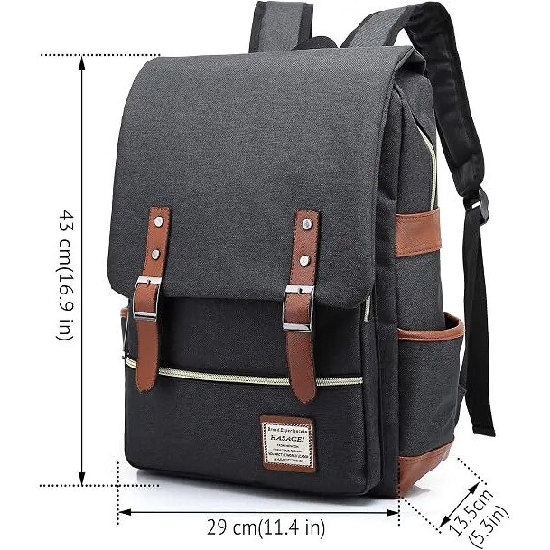Rucsac vintage unisex, 29x43x13.5cm, negru, pentru laptop 15.6 inch