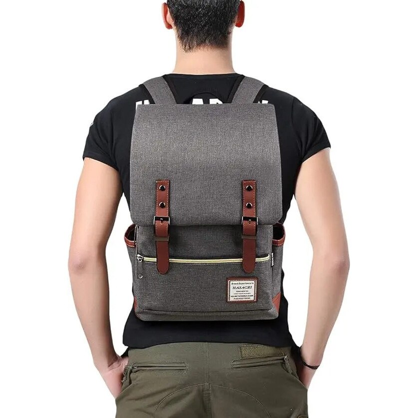 Rucsac vintage unisex, 29x43x13.5cm, negru, pentru laptop 15.6 inch
