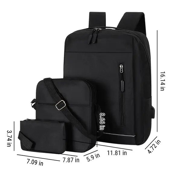 Rucsac laptop 15.6 inch set 3 piese, rezistent, gri, Oxford, impermeabil