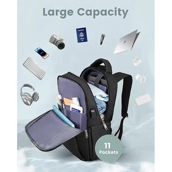 Rucsac laptop rezistent apa, port incarcare USB, compartiment protectie 15 inch, nylon usor