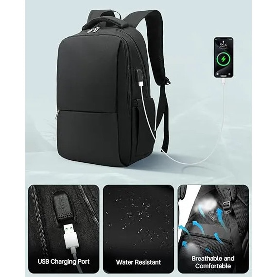 Rucsac laptop rezistent apa, port incarcare USB, compartiment protectie 15 inch, nylon usor