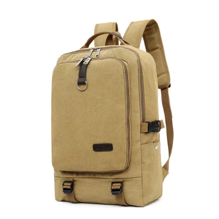 Rucsac canvas piele, 45x31x12cm, kaki, capacitate mare