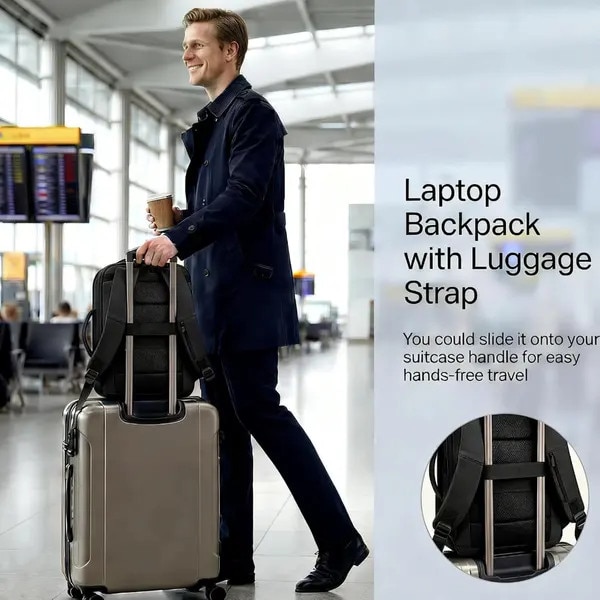 Rucsac laptop 15.6 inch negru extensibil cu port USB incarcare impermeabil