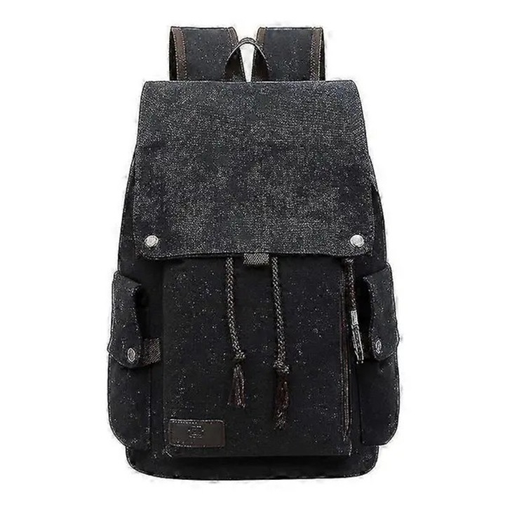 Rucsac mare, panza, retro, negru, 28x17x45cm