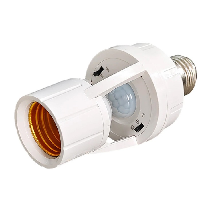 Dulie E27 cu senzor de miscare si lumina, 360°, pentru interior, alba