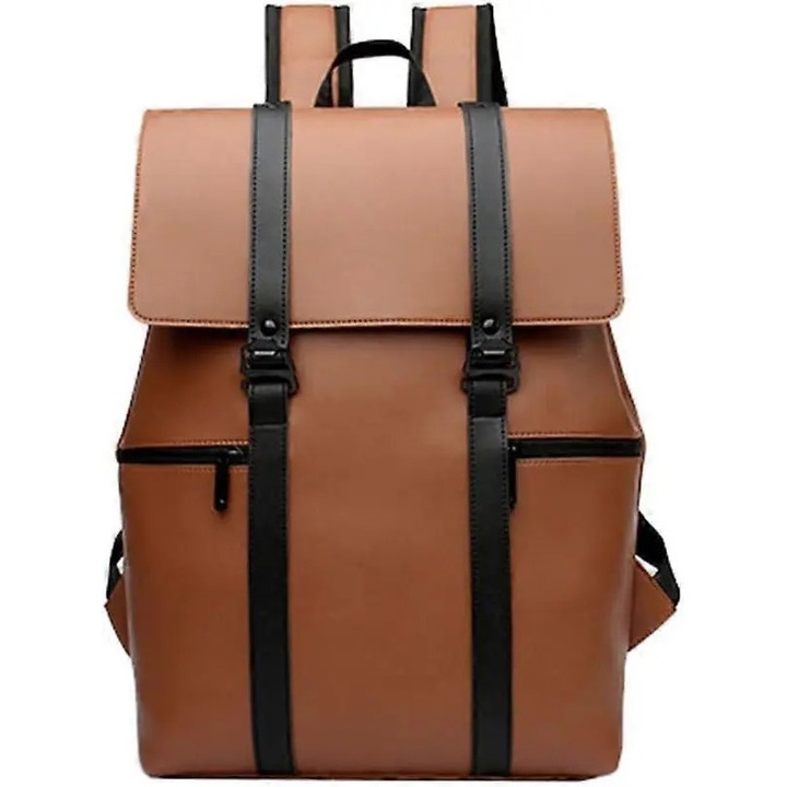 Rucsac PU, capacitate mare, maro, 28x12x40cm