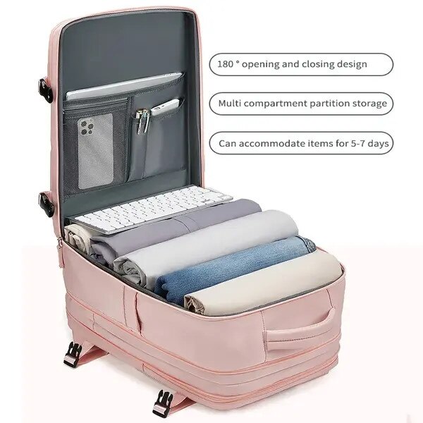 Rucsac multifunctional 35L, impermeabil, cu port USB, buzunar pentru pantofi, verde menta, 43x30x20cm