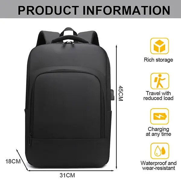 Rucsac laptop 15.6 inch USB port negru rezistent la apa ergonomic