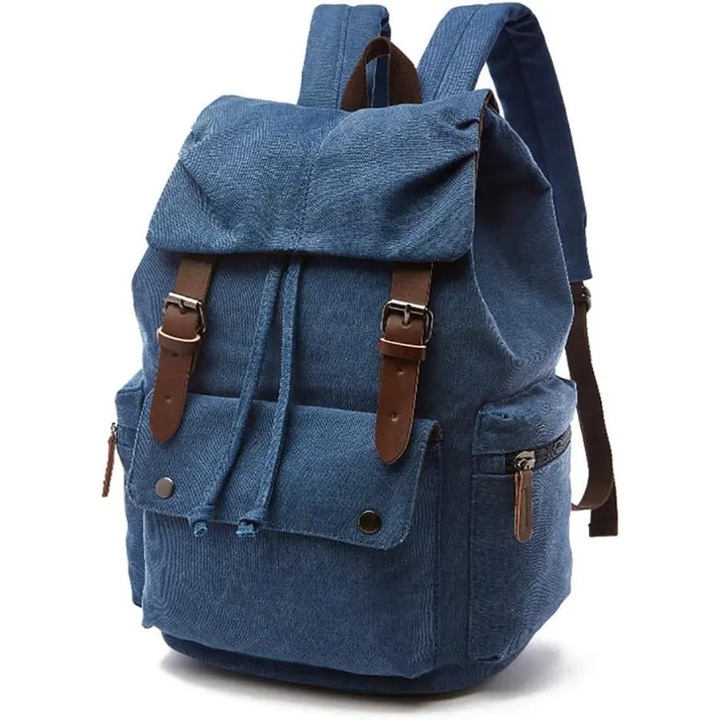 Rucsac laptop vintage, barbati si femei, capacitate mare, albastru inchis, 29x19x42cm