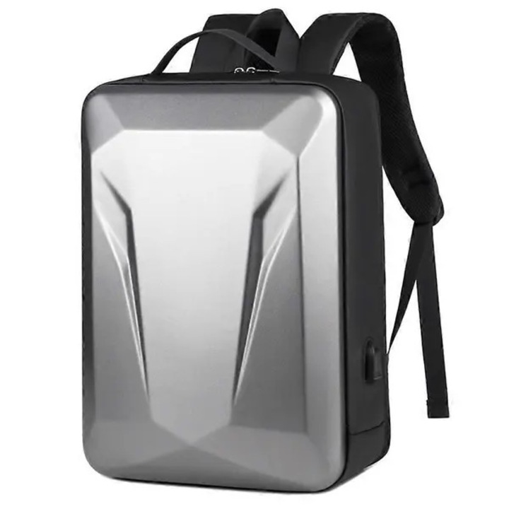Rucsac laptop 17-18 inch hard shell rezistent la apa gri inchis multifunctional cu port USB si sistem antifurt