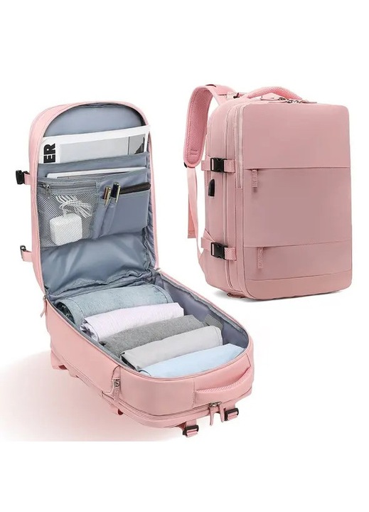 Голяма пътна раница, 40x20x25 см, червена, капацитет 30-40L, водоустойчива и против кражба