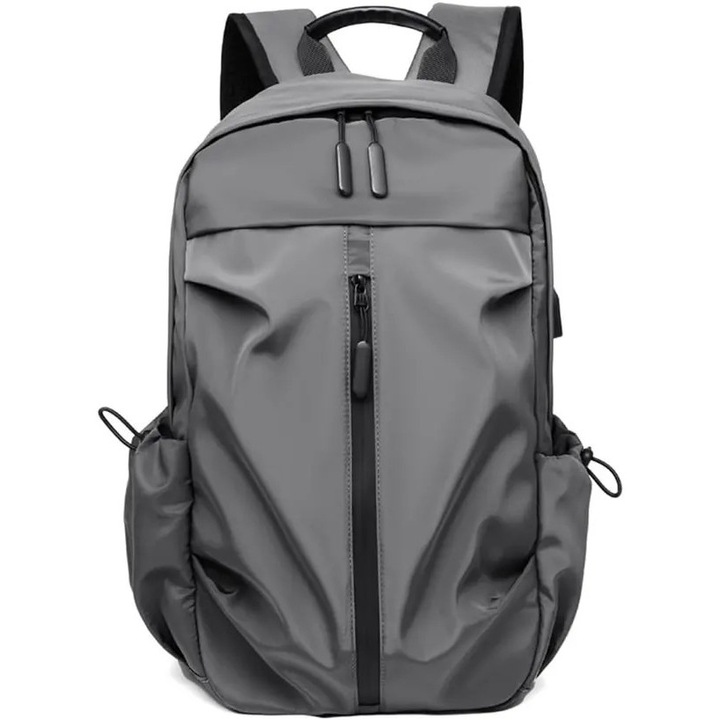 Rucsac pentru laptop din poliester, rezistent la apa, anti-furt, cu fermoar vertical si multiple buzunare, model IZO-CJ-K0502-2026-0721-6841, gri, 29 x 13 x 42 cm