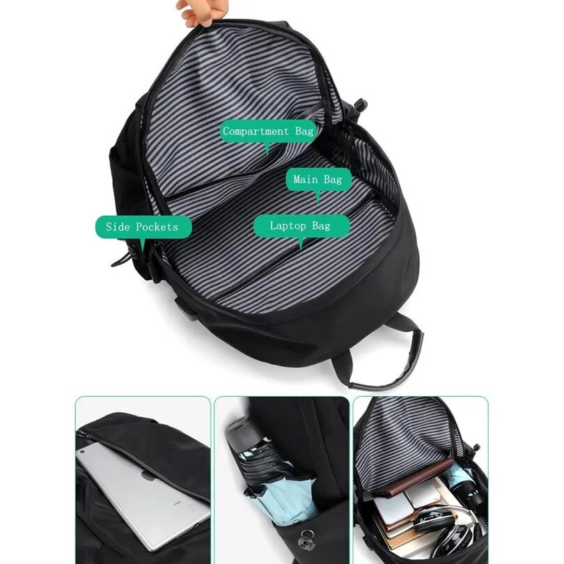 Rucsac pentru laptop din poliester, rezistent la apa, anti-furt, cu fermoar vertical si multiple buzunare, model IZO-CJ-K0502-2026-0721-6841, gri, 29 x 13 x 42 cm