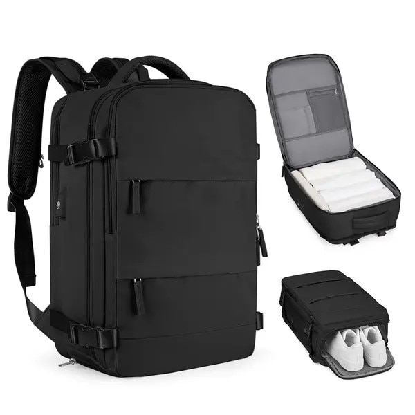 Rucsac de calatorie mare 35L negru compartiment pentru laptop 14 inch impermeabil antifurt 42x32x20cm