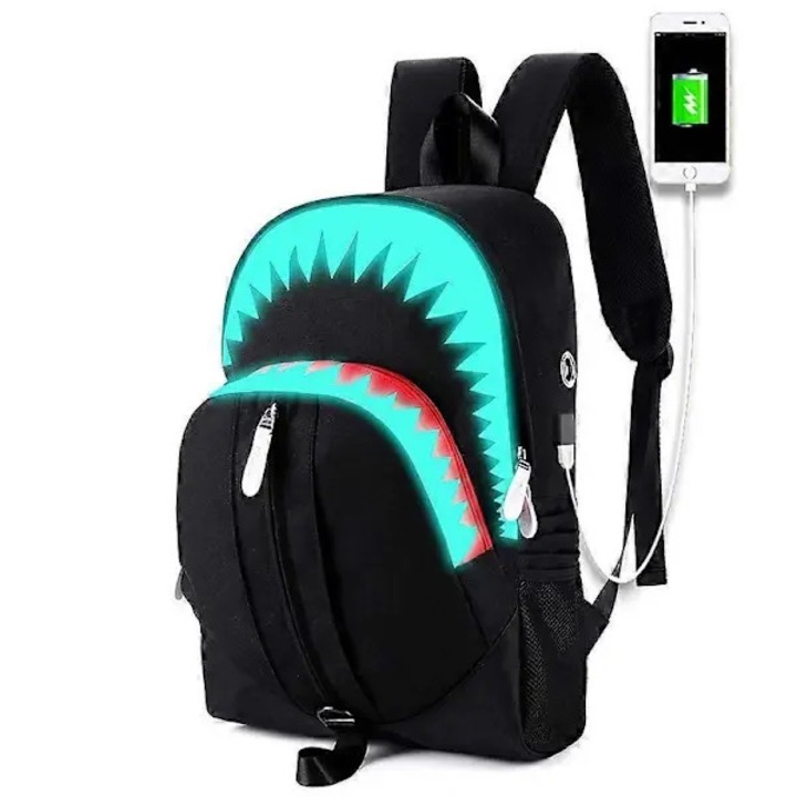 Rucsac laptop rechin, USB, impermeabil, 43x32x17cm, negru