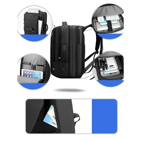 Rucsac laptop 16 inch, rezistent la apa, USB, negru, 30x40x17cm