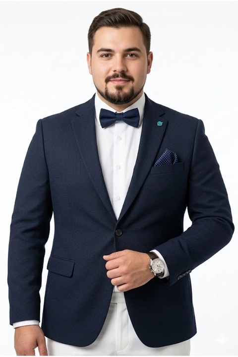 Sacou Elegant Barbatesc din Material Texturat, Design Simplu si Rafinat, Usor de Asortat cu Camasa si Pantaloni Eleganti pentru Ocazii Speciale, Bleumarin