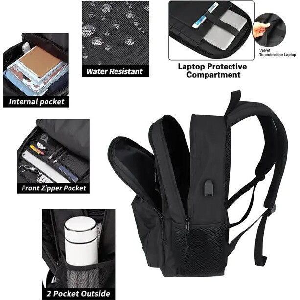 Rucsac laptop rezistent apa 15.6 inch negru multifunctional universitar