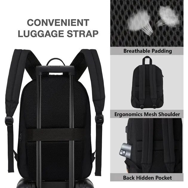Rucsac laptop rezistent apa 15.6 inch negru multifunctional universitar