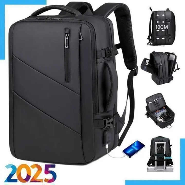Rucsac laptop din poliester rezistent, pentru 17 inch, rezistent la apa si anti-furt, cu port USB si mai multe compartimente, negru, 46 x 32 x 15 cm (extensibil pana la 25 cm)