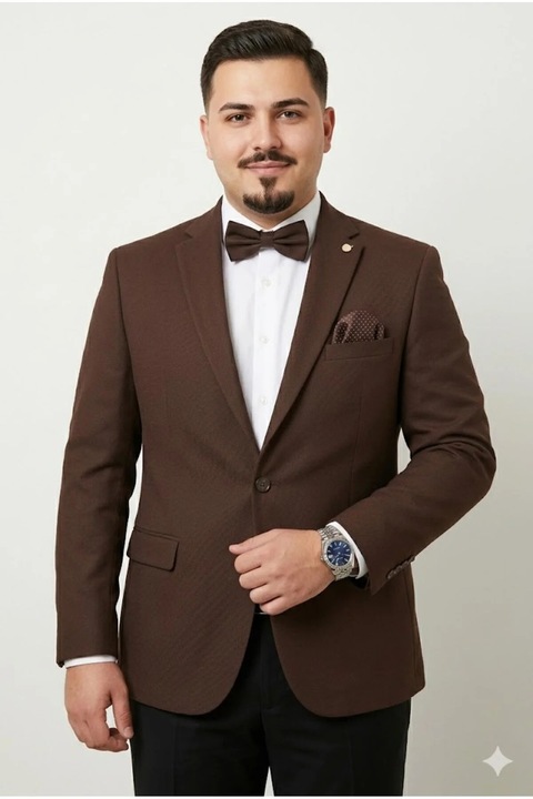 Sacou Elegant Barbatesc din Material Texturat, Design Simplu si Rafinat, Usor de Asortat cu Camasa si Pantaloni Eleganti pentru Ocazii Speciale, Maro