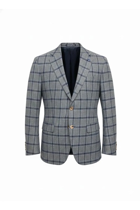 Sacou Barbatesc in Carouri, Stil Elegant-Casual, Croiala Clasica cu Inchidere la un Nasture, Versatil pentru Smart-Casual sau Ocazii Formale – Gri, Gri