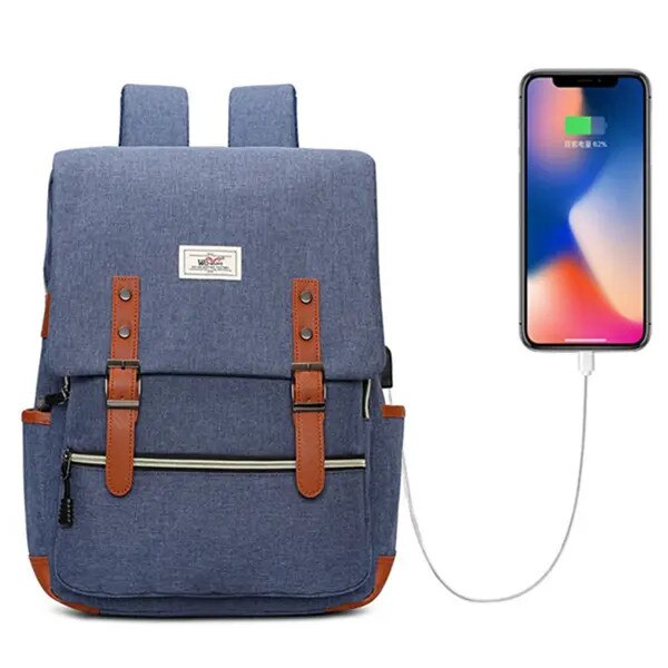 Rucsac laptop 15.6 inch albastru, capacitate mare, port USB, 42x30x13cm