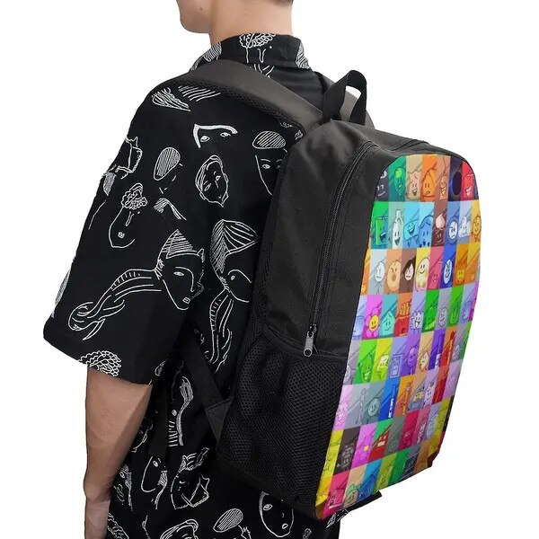 Rucsac din poliester cu imprimeu Battle for Dream Island (BFDI), multicolor, compatibil laptop 17 inch, 41 x 30 x 11.5 cm