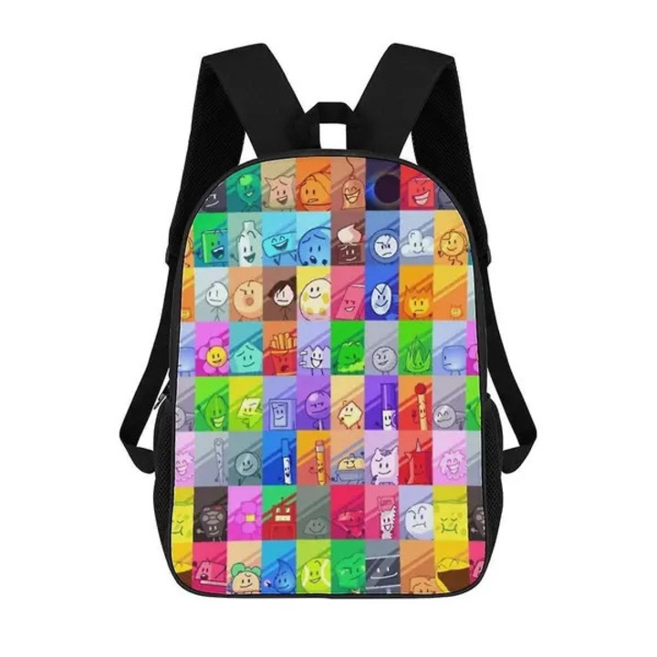 Rucsac din poliester cu imprimeu Battle for Dream Island (BFDI), multicolor, compatibil laptop 17 inch, 41 x 30 x 11.5 cm