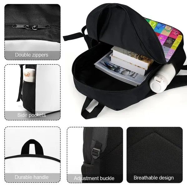 Rucsac din poliester cu imprimeu Battle for Dream Island (BFDI), multicolor, compatibil laptop 17 inch, 41 x 30 x 11.5 cm