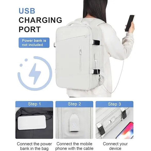 Rucsac de drumetie impermeabil, port USB, compartiment pentru incaltaminte, negru, 14 inch