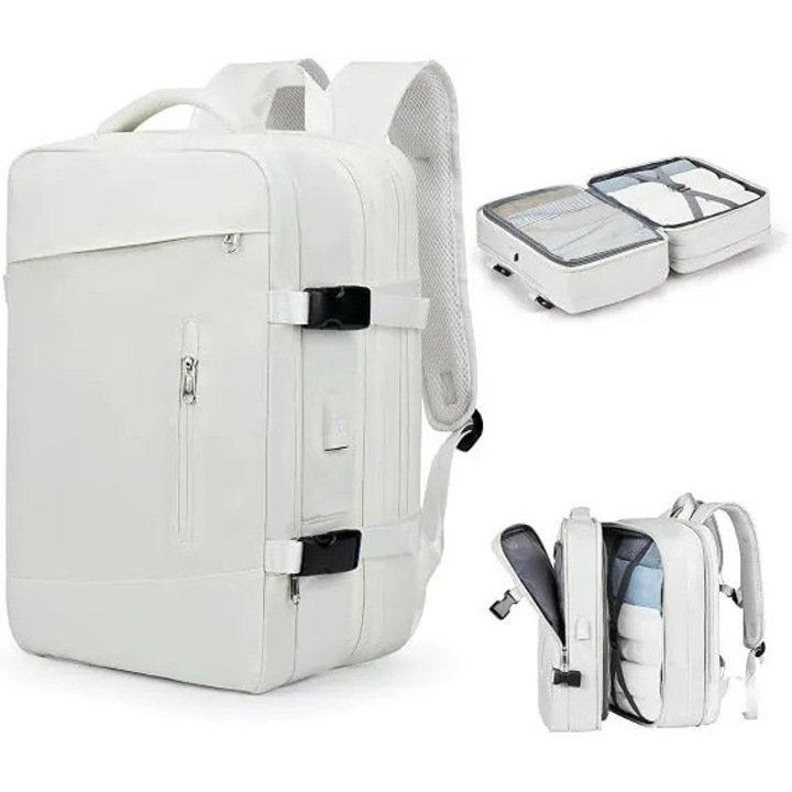 Rucsac de drumetie impermeabil, port USB, compartiment pentru incaltaminte, negru, 14 inch
