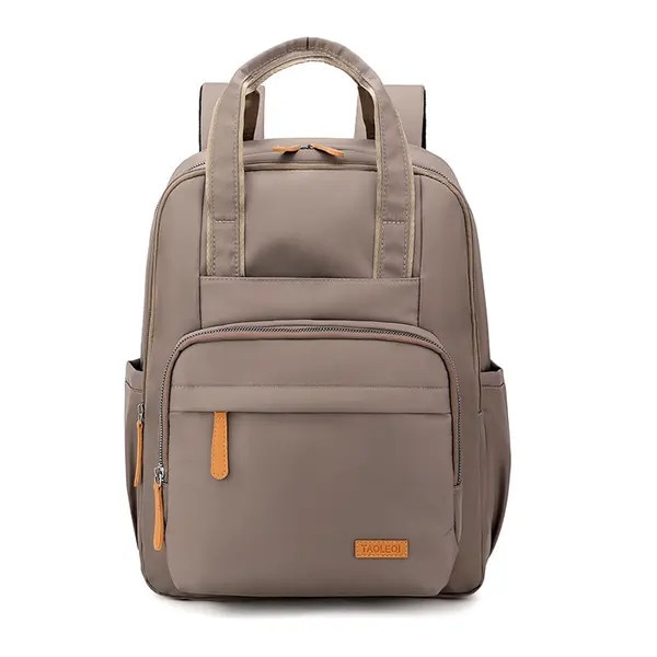 Rucsac de dama din poliester rezistent la apa cu compartiment pentru laptop 15 inch, curele captusite si banda pentru troler, maro deschis, 30 x 16 x 52 cm