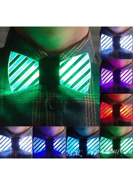 Светеща LED папионка, регулируема, многоцветна, 12x6см