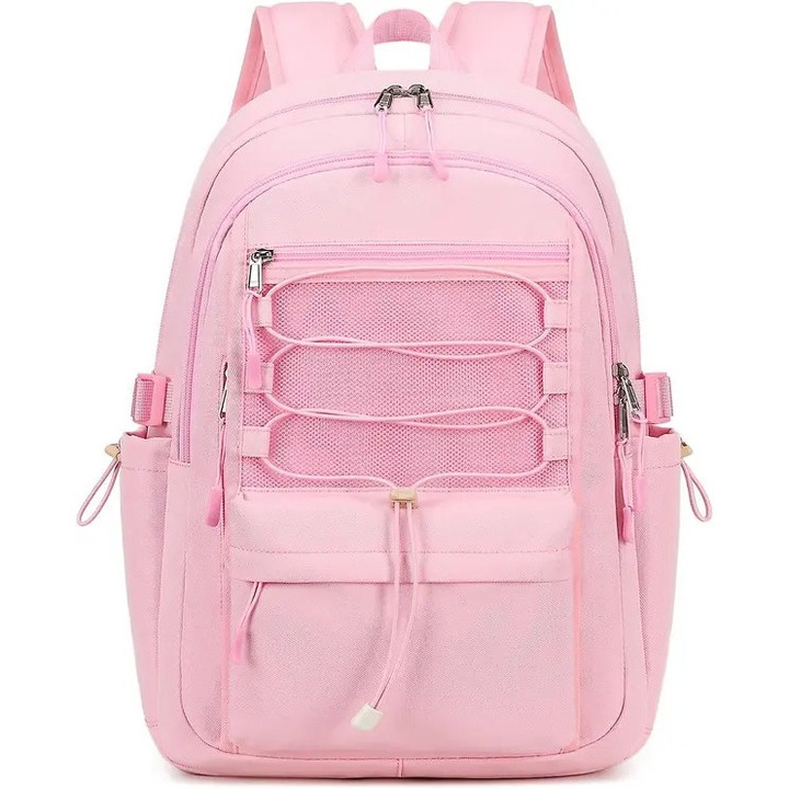 Rucsac scolar unisex, 18.2x12.2x7 inch, capacitate mare, poliester, negru