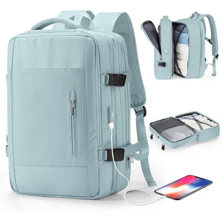 Rucsac de calatorie extensibil albastru 30x45x15cm