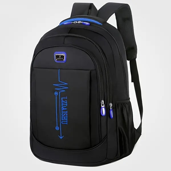 Rucsac din nylon unisex, capacitate mare cu compartiment pentru laptop, usor, pentru scoala si calatorii, negru