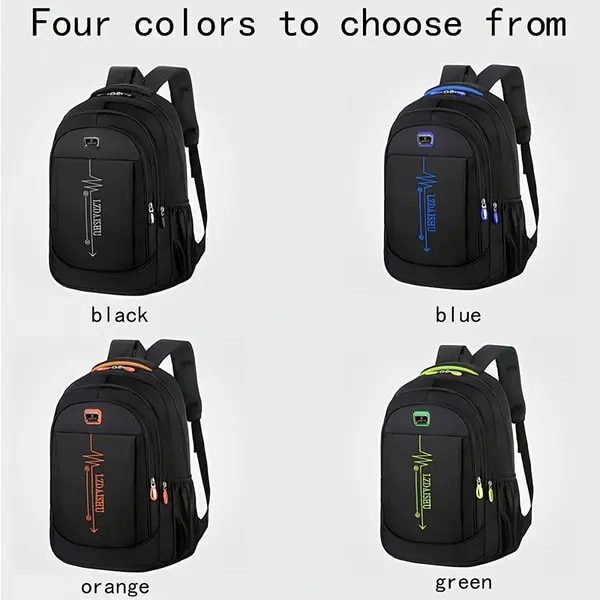 Rucsac din nylon unisex, capacitate mare cu compartiment pentru laptop, usor, pentru scoala si calatorii, negru