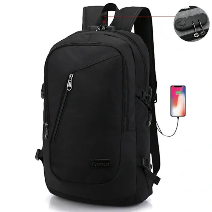 Rucsac laptop 15.6 inch, rezistent la apa, cu port USB, 48x28x18 cm