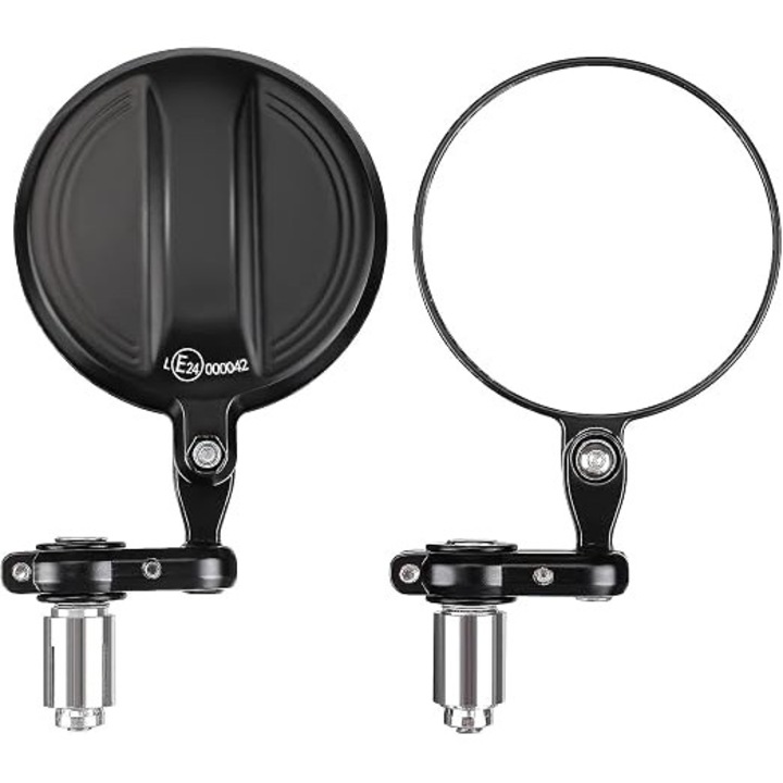 Set Oglinzi Ghidon Moto Universale KEMIMOTO, Aluminiu CNC, Rotire 360 Grade, Compatibile cu Ghidoane cu Diametru Interior 13-21mm sau Filet 8mm, Oglinzi Retrovizoare de Capat (Bar End)