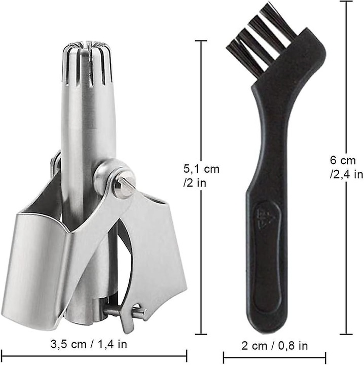 Aparat tuns nas si urechi, inox, rotativ, lavabil, cu perie si cutie depozitare
