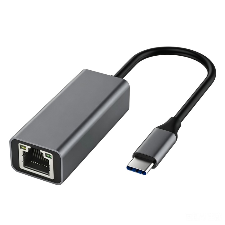 Adaptor Placa Retea USB-C la RJ45, BOMSTOM, USB 3.0, Gbps - Ethernet 10/100/1000 Mbps, Compatibil Windows / macOS / Android / Linux, Plug and play, Gri